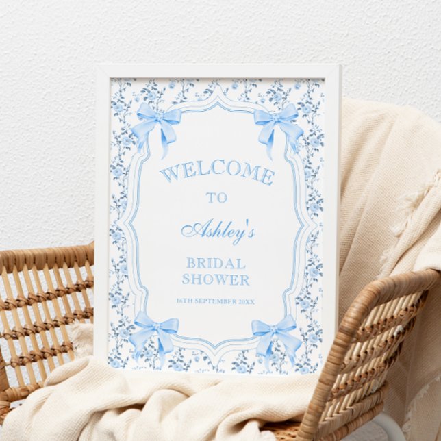 Poster Coquette Elégante Fête des mariées Bleue Bow Bienv (Créateur téléchargé)