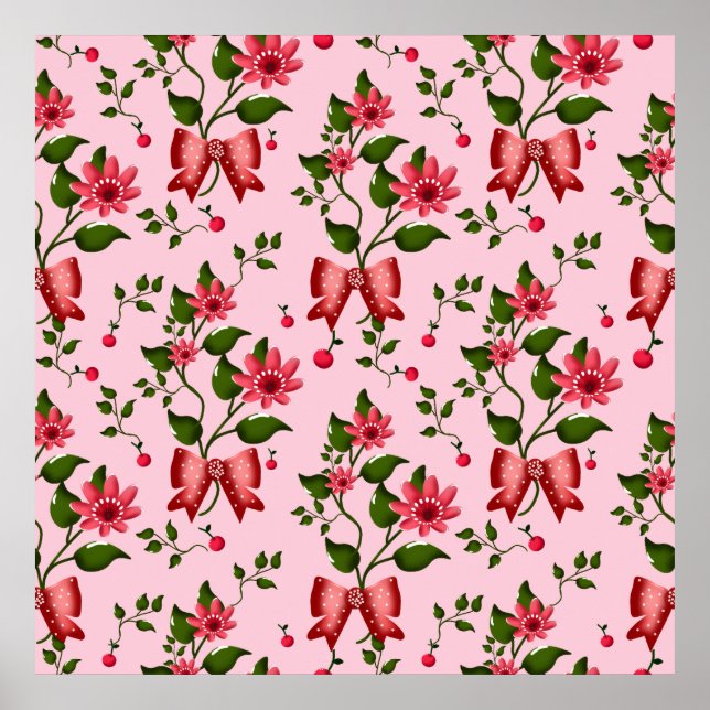 Poster  Coquette  floral Bow Pattern Wallpaper (Devant)