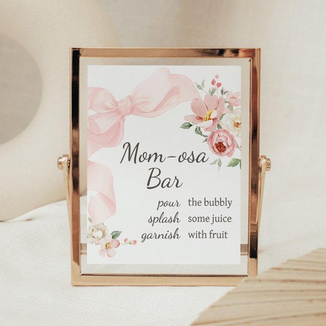 Poster Coquette florale bébé en fleur Maman Osa Bar (Baby in Bloom Floral Coquette Mom Osa Bar Sign)