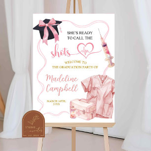 Poster Coquette infirmière rose fête de graduation