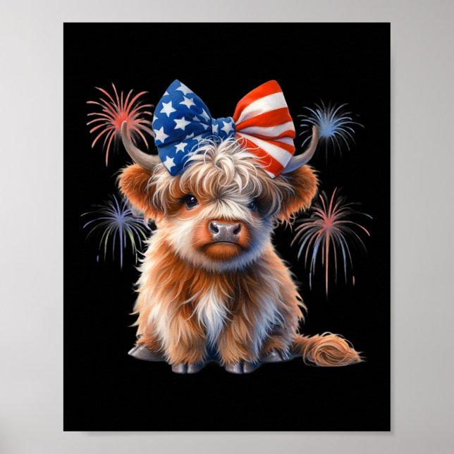 Poster Coquette Patriotique Highland Cow 4 Juillet Agricu (Devant)