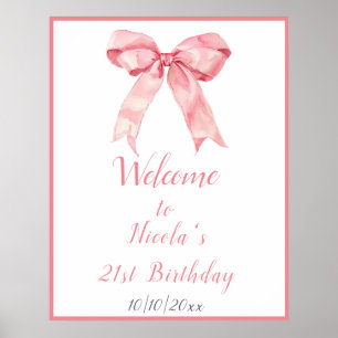 Poster Coquette rose Bow fête d'anniversaire