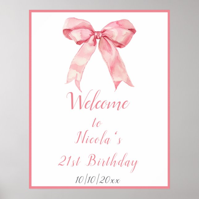 Poster Coquette rose Bow fête d'anniversaire (Devant)