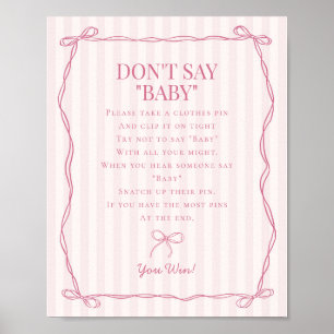 Poster Coquette Rose Bow Pastel Dont Say Baby shower Game
