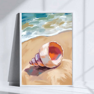 Poster Coquillage sur la rive de la mer Aquarelle Océan p