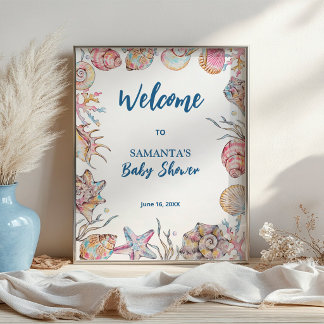 Poster Coquillages Bienvenue à la Baby Shower Côtière