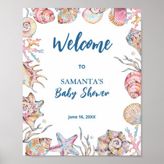 Poster Coquillages Bienvenue à la Baby Shower Côtière