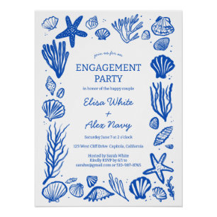 Poster Coquillages Cadre Fiançailles Plage SUR MESURE