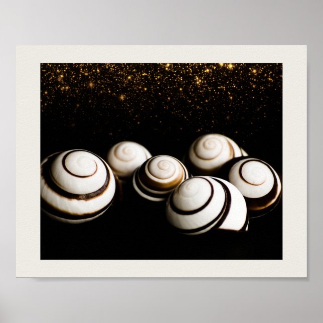 Poster Coquillages noirs et dorés Art tropical imprimable (Devant)