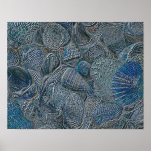 Poster Coquillages Océan Plage Bleu Métal Thème Nautique
