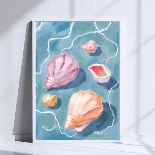 Poster Coquillages Océaniques Pastel Aquarelle Côtière