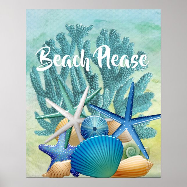 Poster Coquillages, Starfish et Coral BEACH S'IL VOUS PLA (Devant)