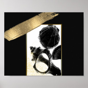 Poster Coquillages tropicaux Noir et Or Art Imprimable