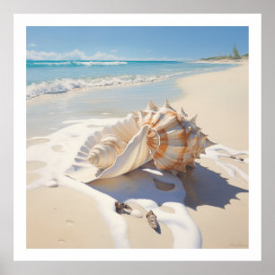Poster Coquille de conque au bord de la plage
