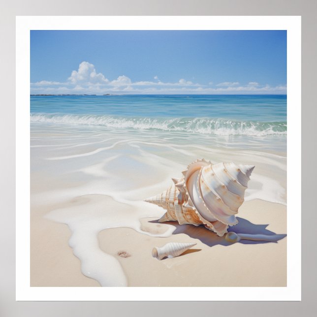 Poster Coquille de conque vibrante au bord de la plage (Devant)