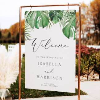 Poster CORA Tropical Beach Palm Leaf Mariage Bienvenue