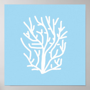 Poster Corail blanc éco océan bleu et blanc
