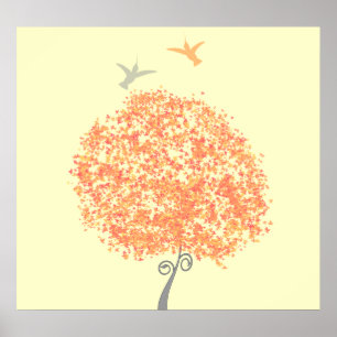 Poster Corail Fantaisiste et Arbre Gris - invitations ass