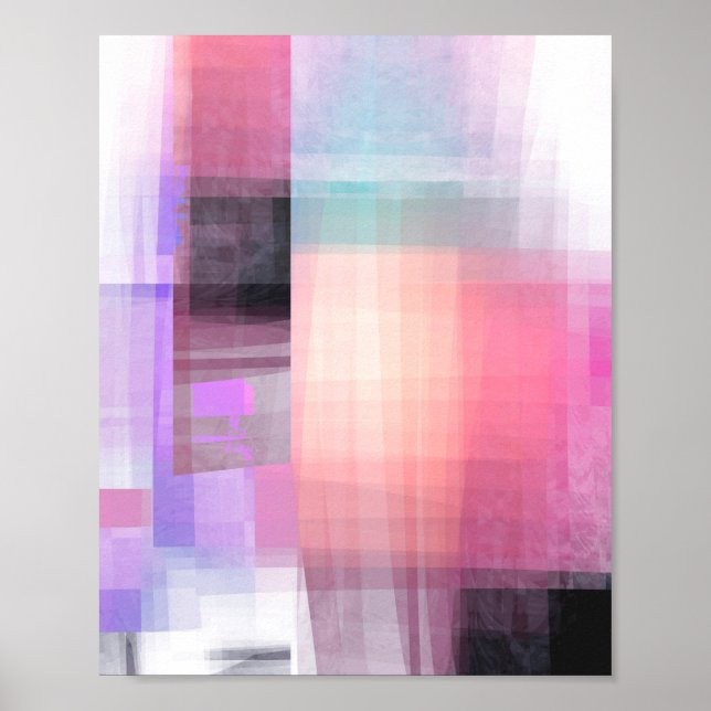 Poster Corail rose Abstrait violet Carré noir géométrique (Devant)