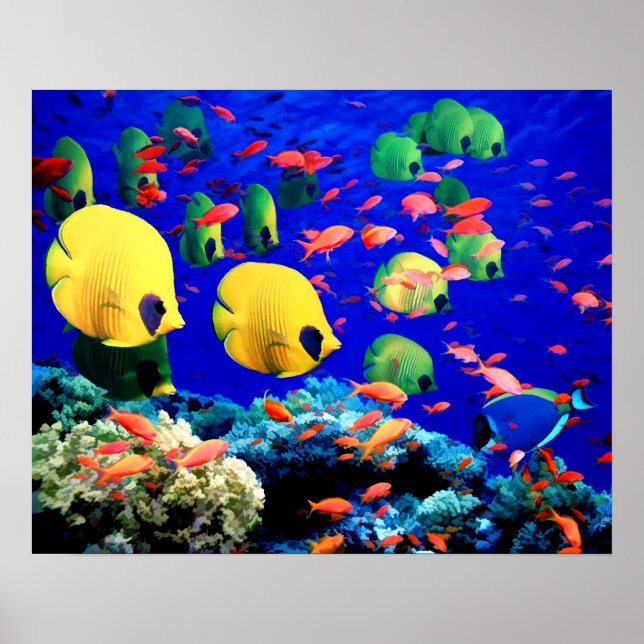 Poster Corail sous-marin et poissons tropicaux (Devant)