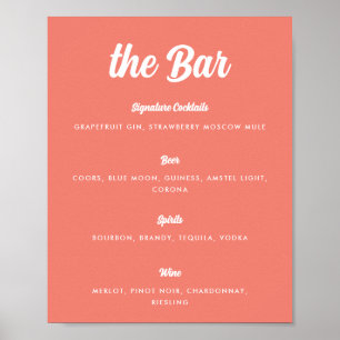 Poster Coral rose moderne Script Mariage Bar Menu