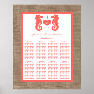 Poster Coral Seahors Burlap Beach Wedding Collection