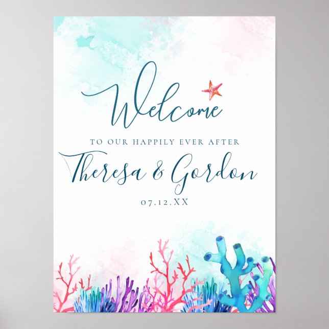 Poster Coral Starfish, Mariage plage (Devant)