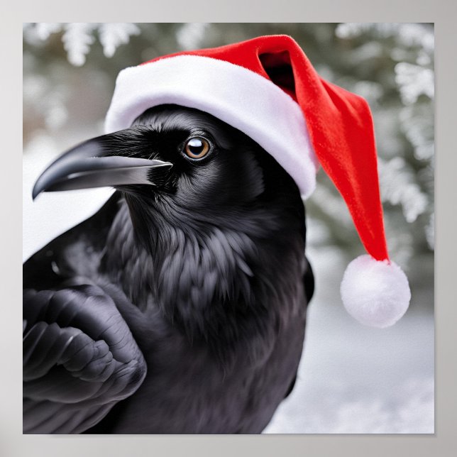 Poster Corbeau dans un chapeau de Père Noël (Devant)