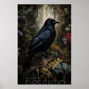 Poster Corbeau en forêt imprimable, Portrait d'un mur de 