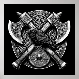 Poster Corbeau et Haches – Art du mur de boucliers du gue