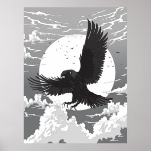 Poster Corbeau et Lune