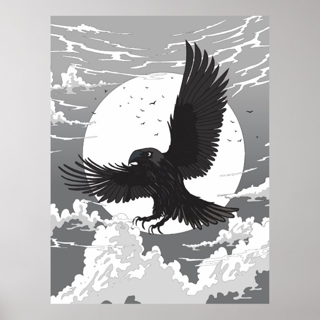 Poster Corbeau et Lune (Devant)