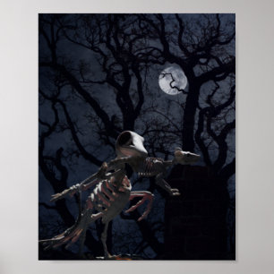 Poster Corbeau et squelette de rat au clair de lune