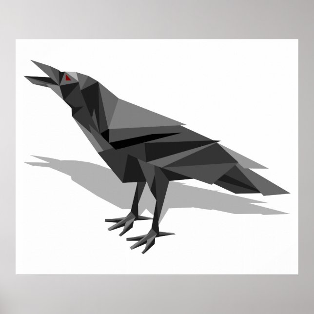 Poster Corbeau Géométrique Cubiste Gris Triangles (Devant)