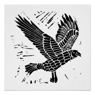 Poster Corbeau noir et blanc Coupe Lino