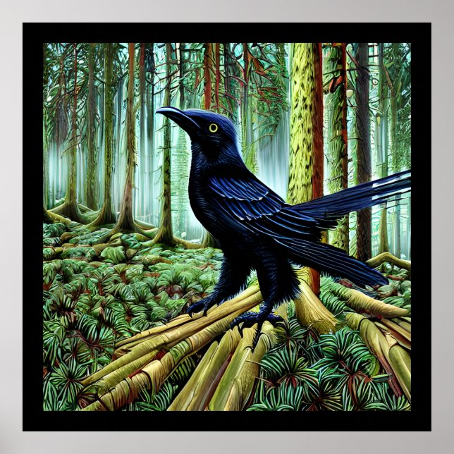 Poster Corbeau noir rustique Woodland (Devant)
