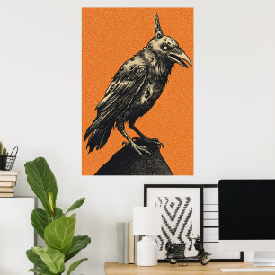 Poster Corbeau sombre perché sur un rocher dentelé