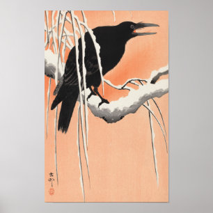 Poster Corbeau sur branche de neige par Ohara Koson (1900