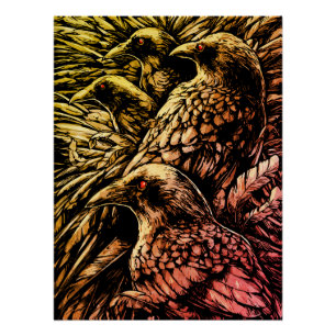 Poster Corbeaux aux Yeux Rouges – Faune Mystérieuse Gothi