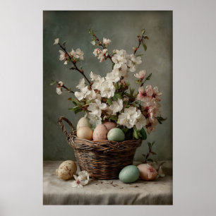 Poster Corbeille de fleurs de Pâques vintage avec impress