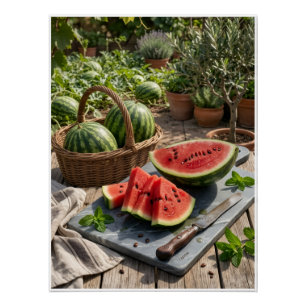 Poster Corbeille de fruits de pique-nique rustique en pas