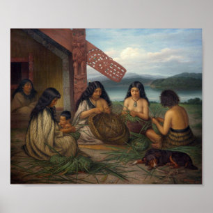 Poster Corbeilles de lin à tresser Maoris, par G. Lindaue