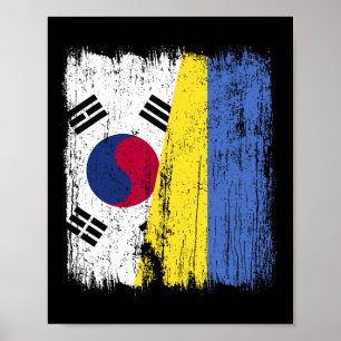 Poster Corée du Sud Ukraine Demi-drapeau Sud-coréen Ukrai
