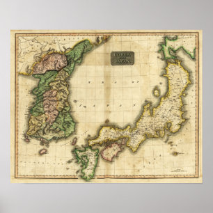 Poster Corée et JaponCarte panoramiqueCorée et Japon