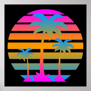 Poster Corey Tiger 80s Retro Vintage Palm Trees coucher d