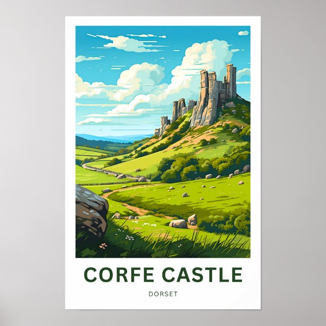 Poster Corfe Castle Dorset Travel Print (Devant)