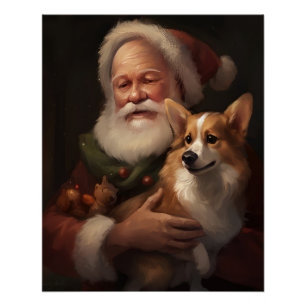 Poster Corgi avec Noël Festif du Père Noël
