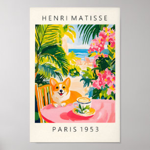 Poster Corgi Boire Café, Drôle Chien Impression, Kitch Ro