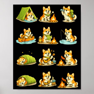 Poster Corgi camping chien mignon randonnée campeur famil