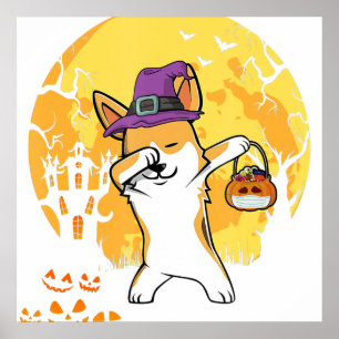 Poster Corgi Dabbing Witch Pumpkin Funny Dog Halloween